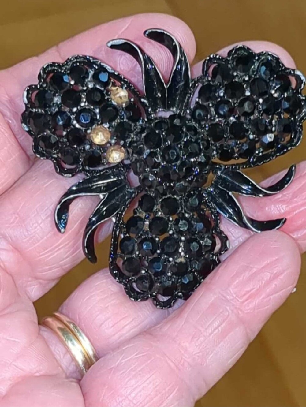 Vintage Jet Black Rhinestone Scarab Insect Brooch | Striking Bug Pin Jewelry